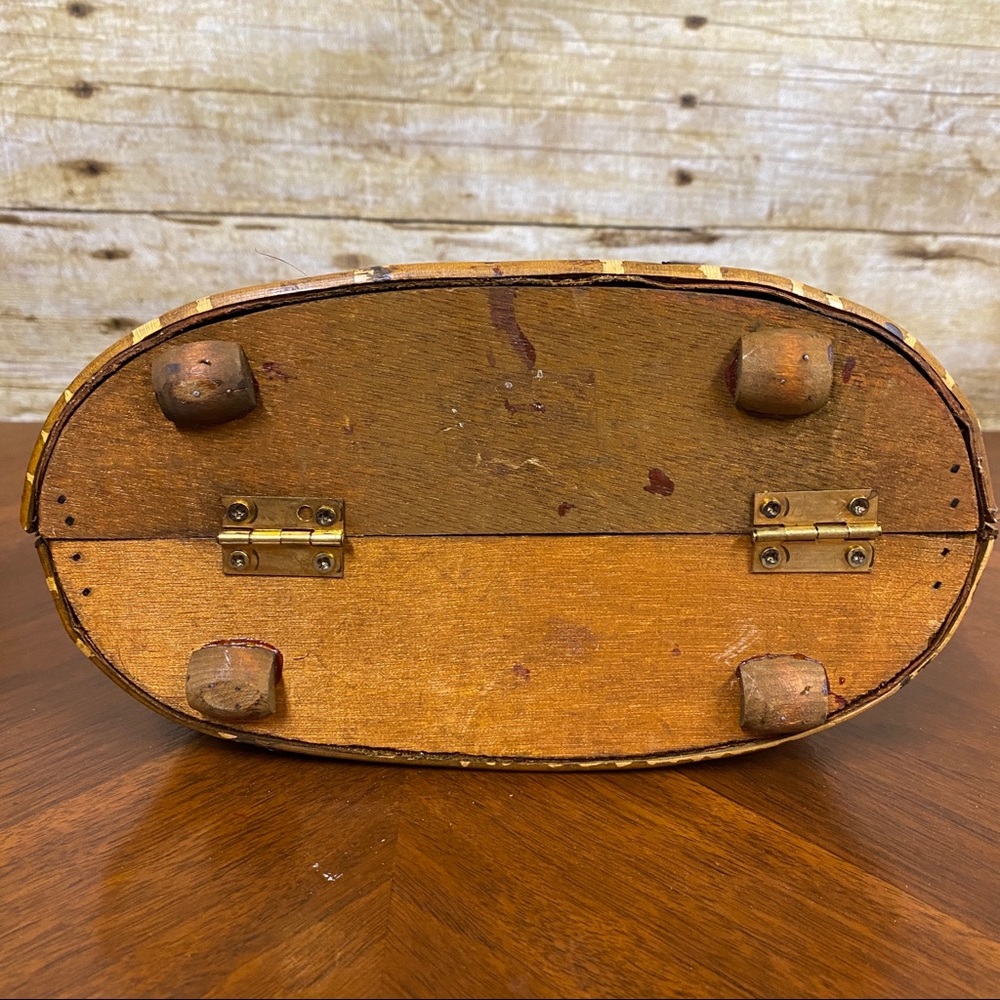 Wood purse box bag tooled floral Asian inspired small - Picture 10 of 16